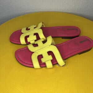 Sam Edelman Bay Yellow & Pink Leather Slide Sandal Women's Size 8 Mini Heel